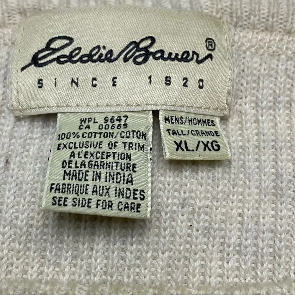 Eddie Bauer Cream Long Sleeve Crew Neck 100% Cotton Sweater Size XL - Picture 3 of 9